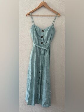 Reiss US Size 6 Sage Catalina Belted Sundress Midi 100% Linen Shell